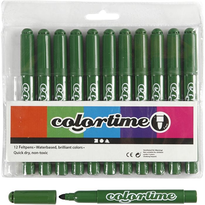 Rotuladores Colortime, trazo ancho 5 mm, verde, 12 ud/ 1 paquete