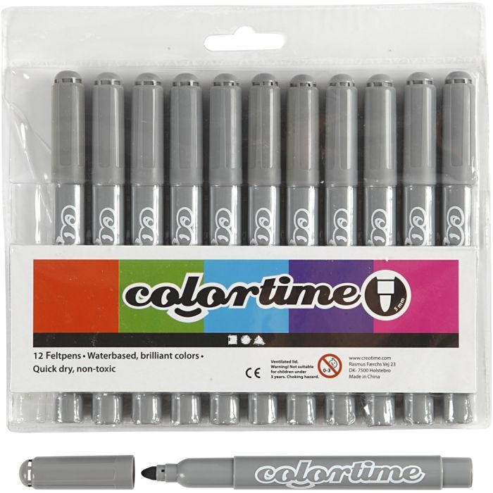 Rotuladores Colortime, trazo ancho 5 mm, gris, 12 ud/ 1 paquete