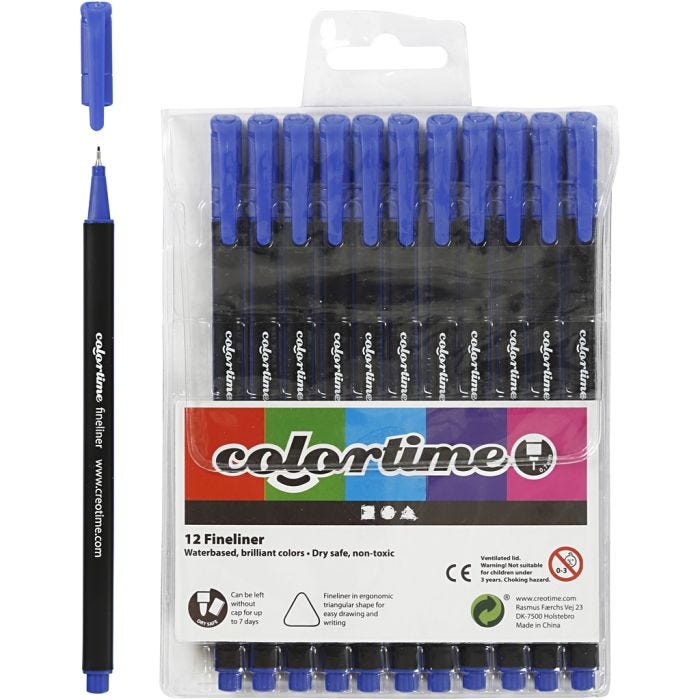 Rotuladores Colortime Fineliner, trazo ancho 0,6-0,7 mm, azul oscuro, 12 ud/ 1 paquete