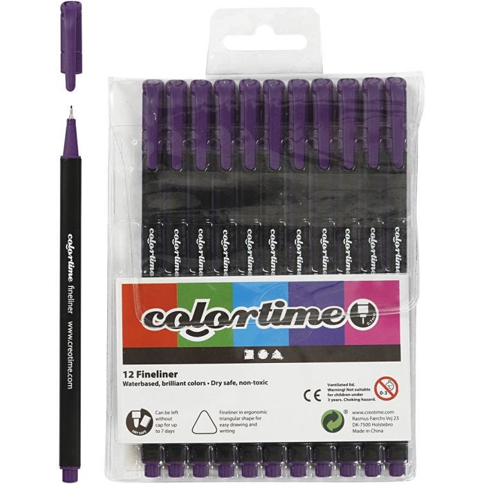 Rotuladores Colortime Fineliner, trazo ancho 0,6-0,7 mm, morado, 12 ud/ 1 paquete