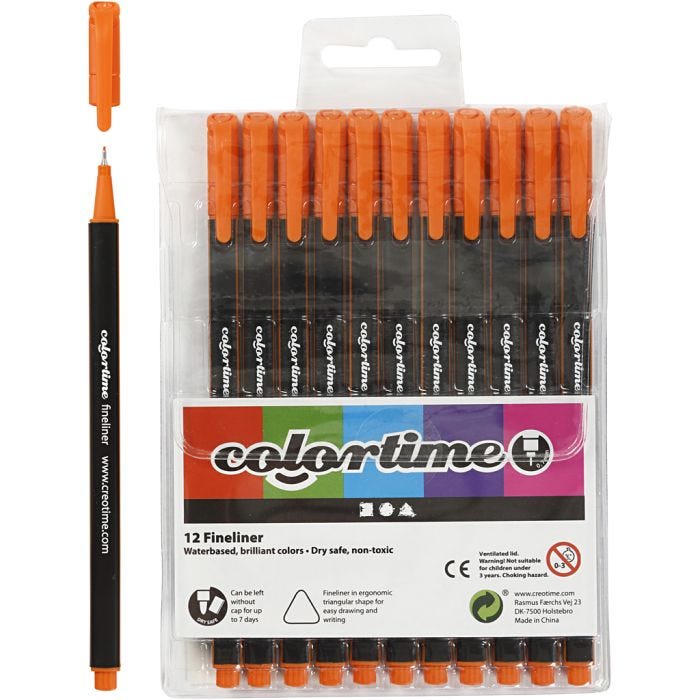 Rotuladores Colortime Fineliner, trazo ancho 0,6-0,7 mm, naranja, 12 ud/ 1 paquete