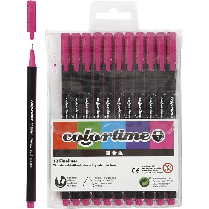 Rotuladores Colortime Fineliner, trazo ancho 0,6-0,7 mm, ciclamen, 12 ud/ 1 paquete