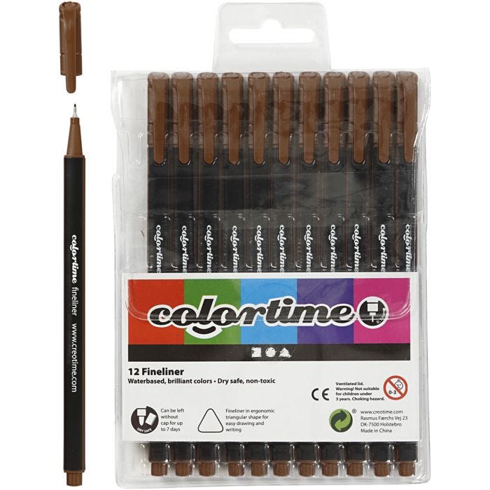 Rotuladores Colortime Fineliner, trazo ancho 0,6-0,7 mm, marrón, 12 ud/ 1 paquete