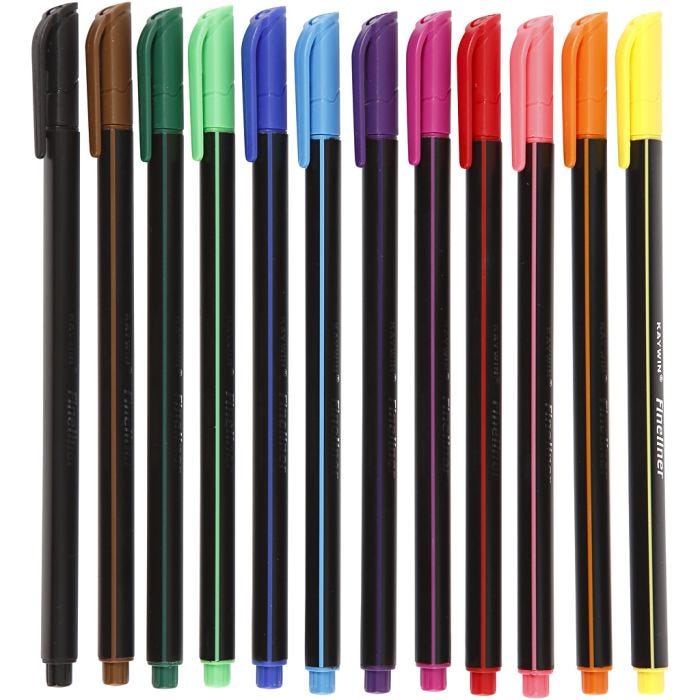 Rotuladores Colortime Fineliner, trazo ancho 0,6-0,7 mm, surtido de colores, 12 ud/ 1 paquete
