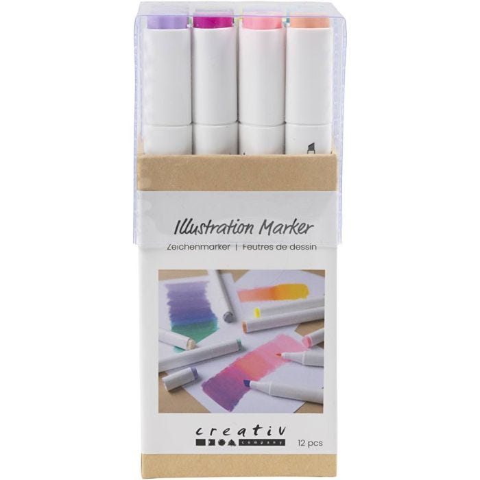 Rotulador de dibujo, trazo ancho 1+8 mm, colores pastel, 12 ud/ 1 paquete