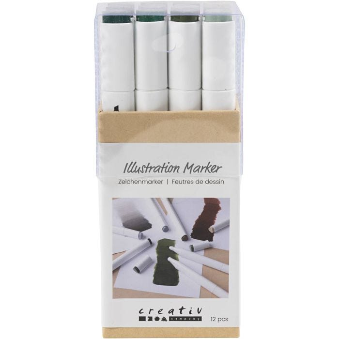 Rotulador de dibujo, trazo ancho 1+8 mm, Colores naturales, 12 ud/ 1 paquete