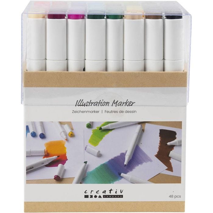 Rotulador de dibujo, trazo ancho 1+8 mm, colores estándar, 48 ud/ 1 paquete