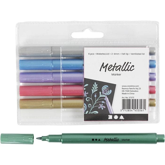 Marcador metállico, trazo ancho 2-4 mm, colores metálicos, 6 ud/ 1 paquete