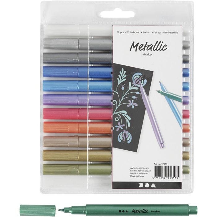 Marcador metállico, trazo ancho 2-4 mm, colores metálicos, 12 ud/ 1 paquete