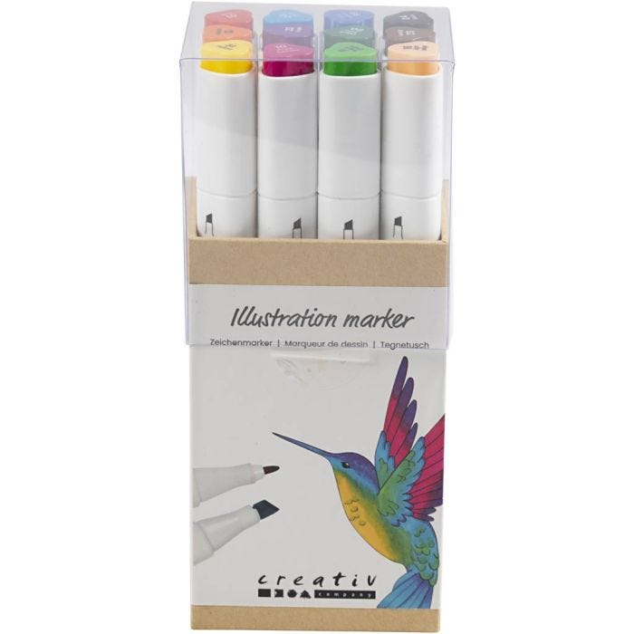 Rotulador de dibujo, trazo ancho 1+8 mm, colores estándar, 12 ud/ 1 paquete
