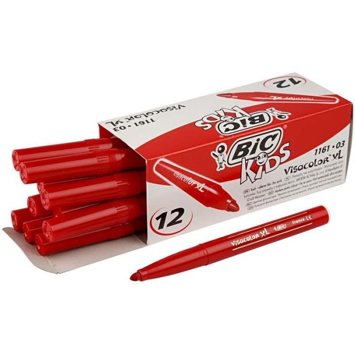 BIC Visa Color Rotulador, trazo ancho 3 mm, rojo, 12 ud/ 1 paquete