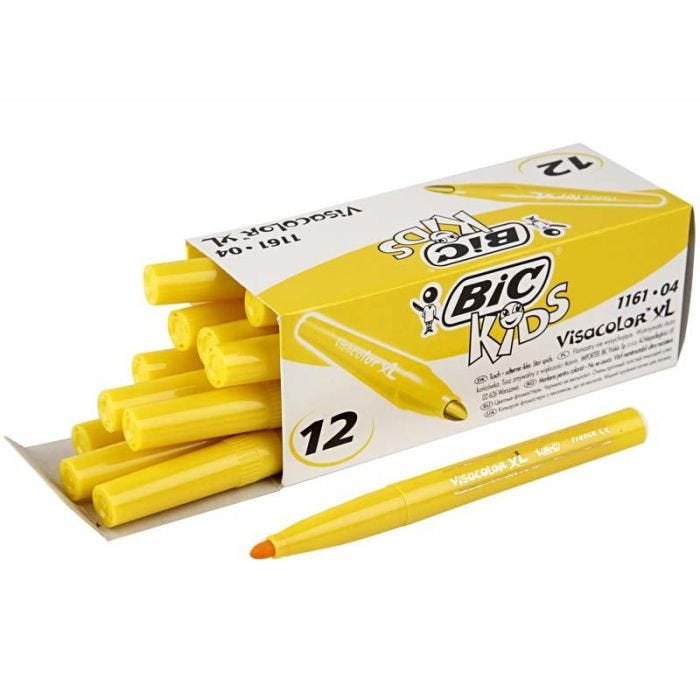 BIC Visa Color Rotulador, trazo ancho 3 mm, amarillo, 12 ud/ 1 paquete