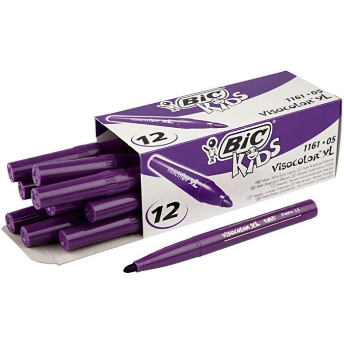 BIC Visa Color Rotulador, trazo ancho 3 mm, violeta oscuro, 12 ud/ 1 paquete