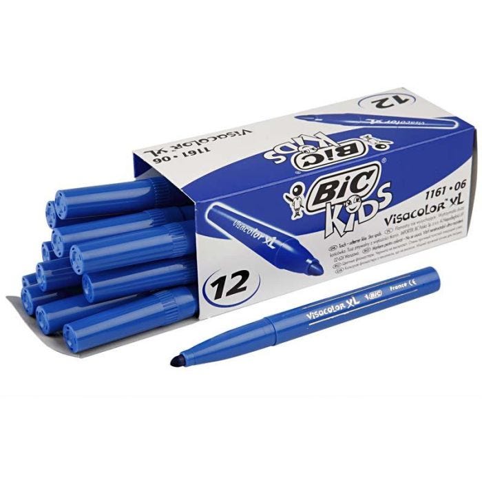 BIC Visa Color Rotulador, trazo ancho 3 mm, azul oscuro, 12 ud/ 1 paquete