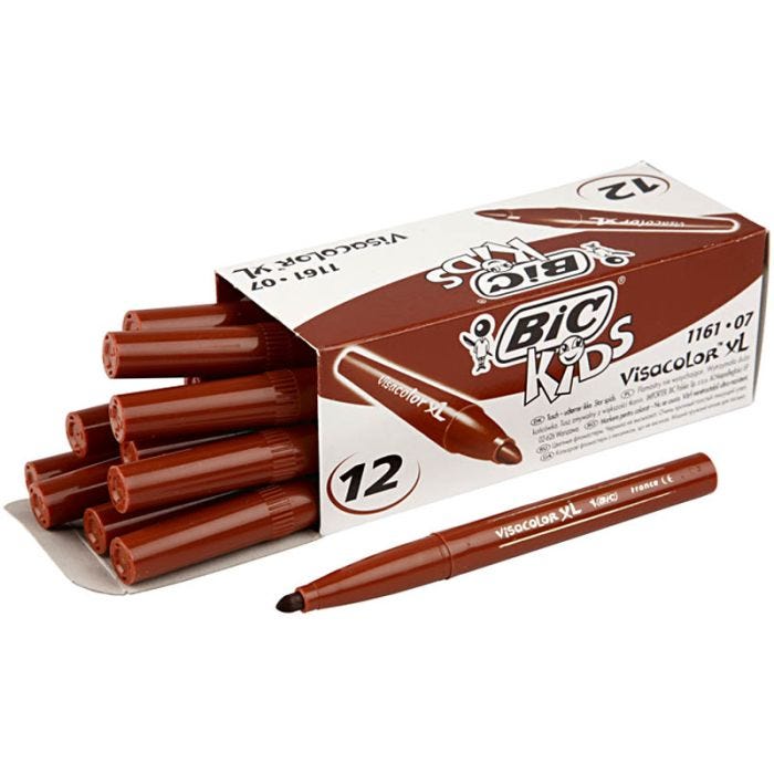 BIC Visa Color Rotulador, trazo ancho 3 mm, marrón-medio, 12 ud/ 1 paquete