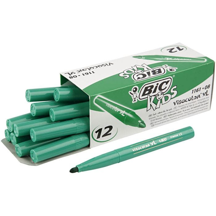 BIC Visa Color Rotulador, trazo ancho 3 mm, verde medio, 12 ud/ 1 paquete