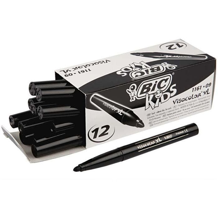 BIC Visa Color Rotulador, trazo ancho 3 mm, negro, 12 ud/ 1 paquete