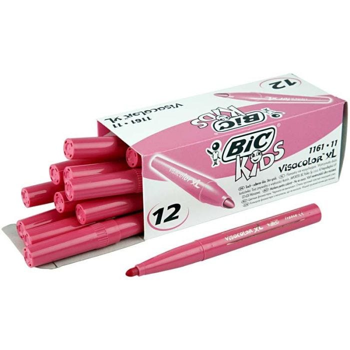BIC Visa Color Rotulador, trazo ancho 3 mm, rosa, 12 ud/ 1 paquete