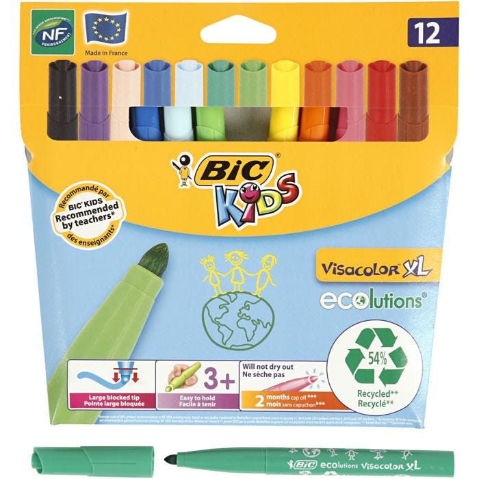 BIC Rotulador Visa Marker, trazo ancho 3 mm, surtido de colores, 12 ud/ 1 paquete