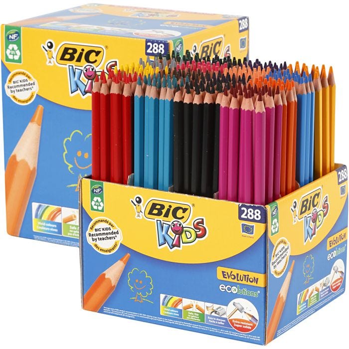 BIC Lápices de Colores Evolution BIC KIDS, L. 17,5 cm, mina 3 mm, surtido de colores, 288 ud/ 1 paquete