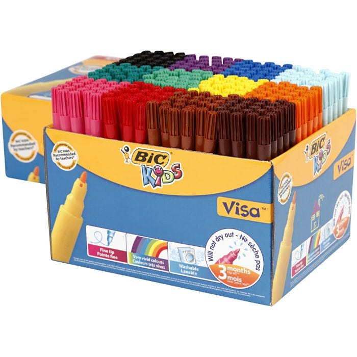 BIC Rotuladores Visa Fine, trazo ancho 1,6 mm, surtido de colores, 12x24 ud/ 1 paquete