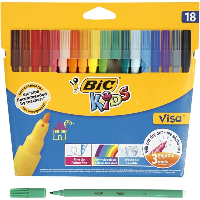 BIC Rotuladores Visa Fine, trazo ancho 1,6 mm, surtido de colores, 18 ud/ 1 paquete