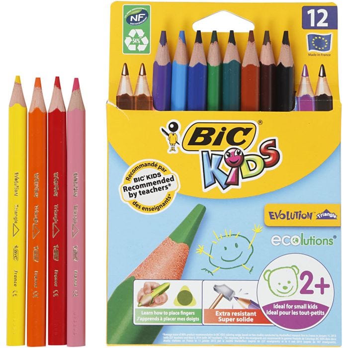 BIC Lápices de Colores Evolution, L. 14 cm, mina 5 mm, surtido de colores, 12 ud/ 1 paquete