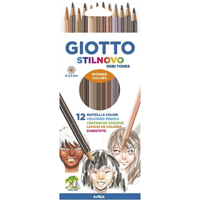 Lápices de color GIOTTO Stilnovo, dia 6,8 mm, trazo ancho 3,3 mm, colores de piel, 12 ud/ 1 paquete