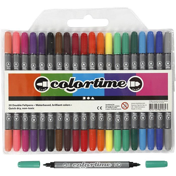 Rotuladores Dobles Colortime, trazo ancho 2,3+3,6 mm, colores estándar, 20 ud/ 1 paquete
