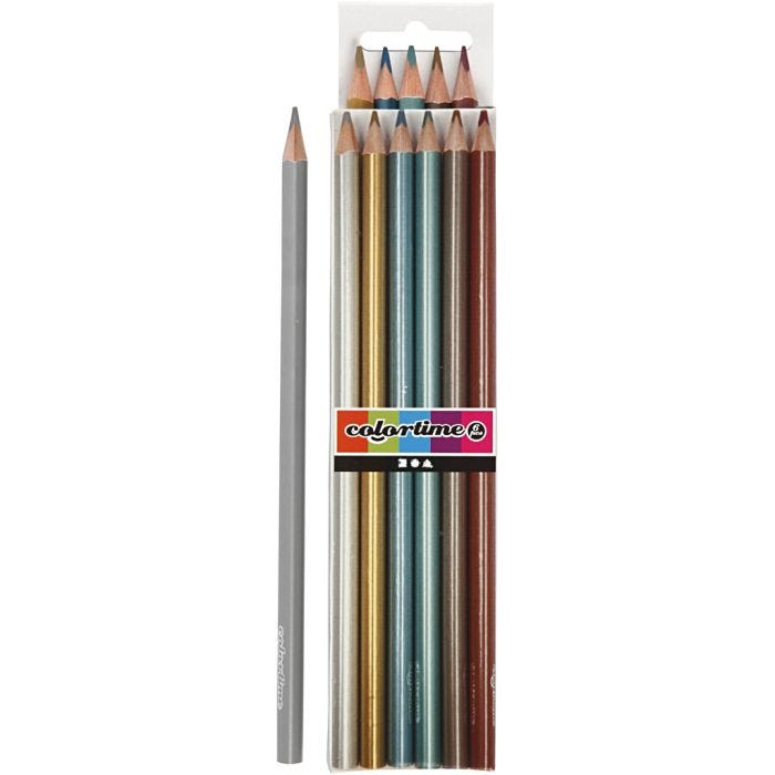Lápices de Colores Colortime, L. 17,45 cm, mina 3 mm, colores metálicos, 6 ud/ 1 paquete