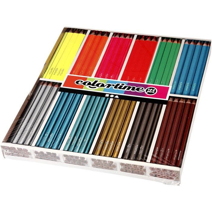 Lápices de Colores Colortime, L. 17,45 cm, mina 3 mm, colores metálicos, colores neón, 144 ud/ 1 paquete