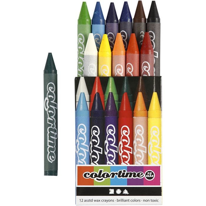 Lápices de Cera ColorTime, L. 10 cm, grosor 11 mm, surtido de colores, 12 ud/ 1 paquete