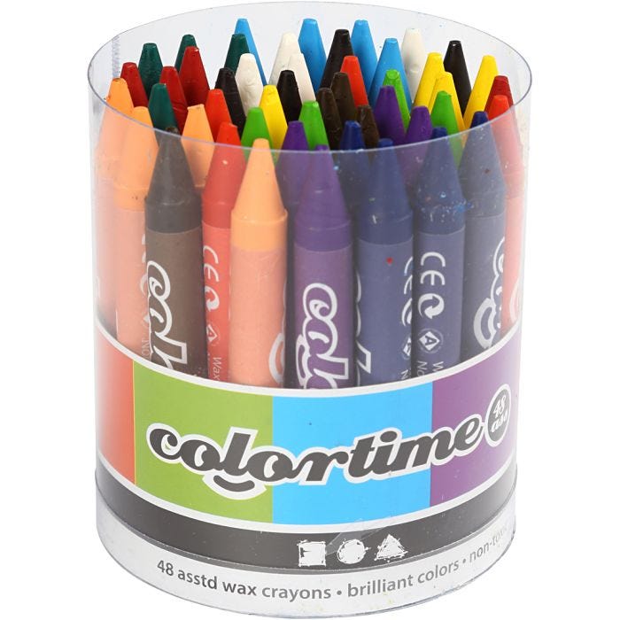 Lápices de Cera ColorTime, L. 10 cm, grosor 11 mm, surtido de colores, 48 ud/ 1 paquete