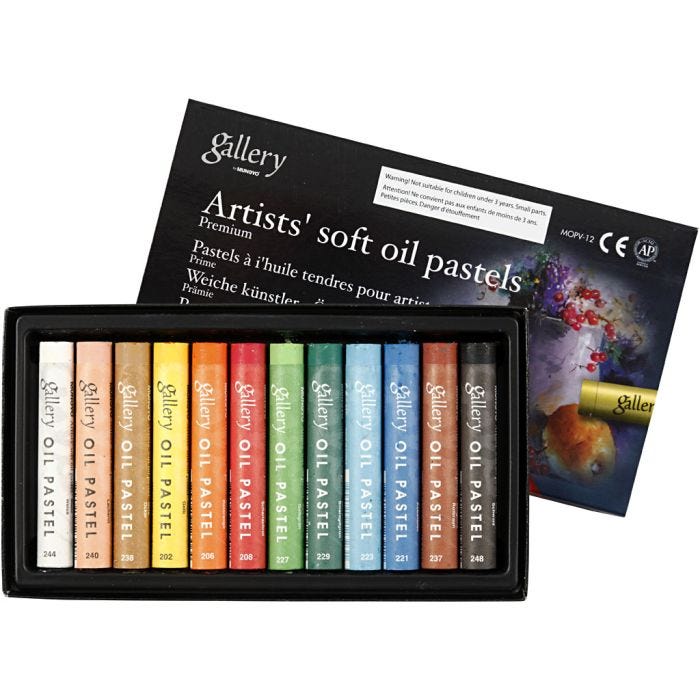 Pasteles al Óleo Gallery Premium, L. 7 cm, grosor 10 mm, surtido de colores, 12 ud/ 1 paquete