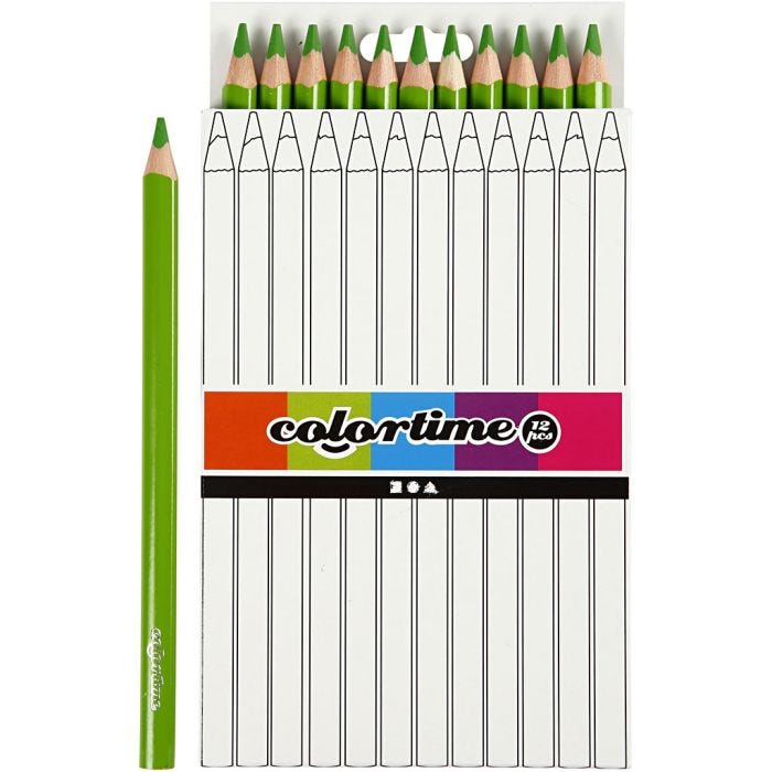 Lápices de Colores Colourtime, L. 17,45 cm, mina 5 mm, JUMBO, verde claro, 12 ud/ 1 paquete