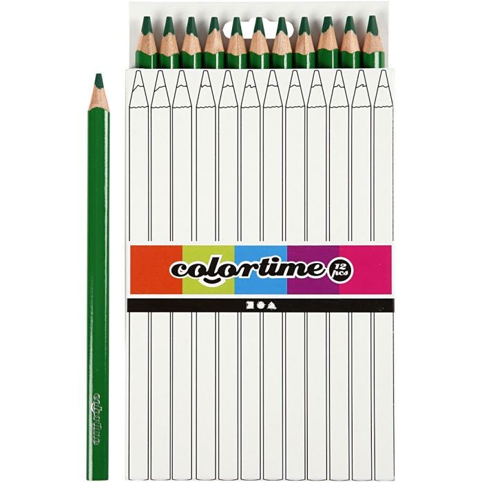 Lápices de Colores Colourtime, L. 17,45 cm, mina 5 mm, JUMBO, verde, 12 ud/ 1 paquete
