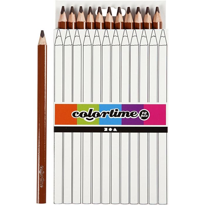 Lápices de Colores Colourtime, L. 17,45 cm, mina 5 mm, JUMBO, marrón, 12 ud/ 1 paquete