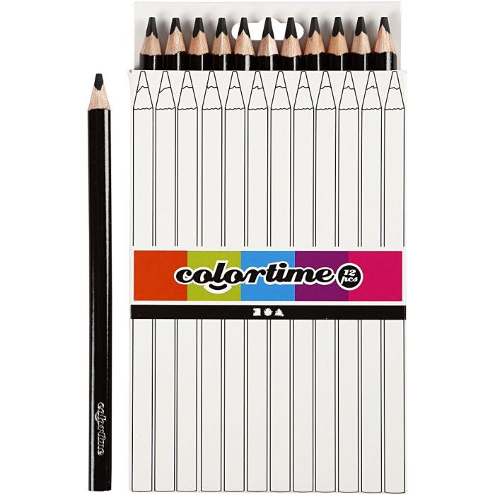 Lápices de Colores Colourtime, L. 17,45 cm, mina 5 mm, JUMBO, negro, 12 ud/ 1 paquete