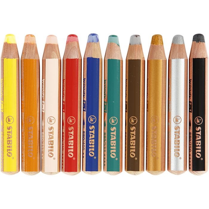 Woody 3en1, L. 11 cm, grosor 16 mm, mina 10 mm, surtido de colores, 10 ud/ 1 paquete