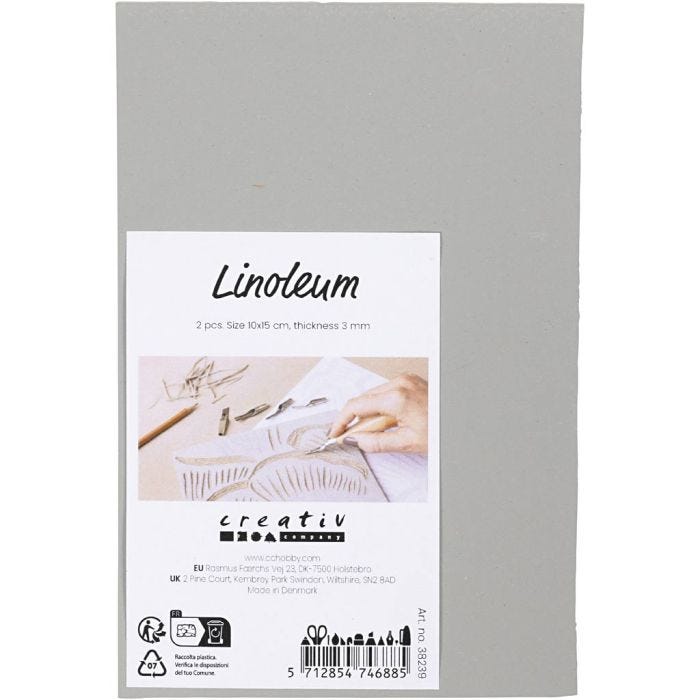 Linóleo, medidas 10x15 cm, grosor 3 mm, gris, 2 ud/ 1 paquete