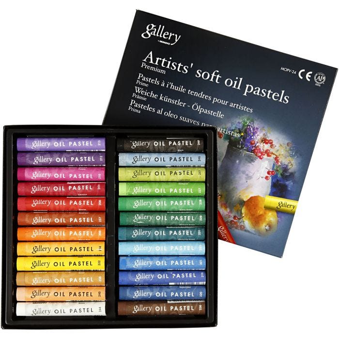 Pasteles al Óleo Gallery Premium, L. 7 cm, grosor 10 mm, surtido de colores, 24 ud/ 1 paquete