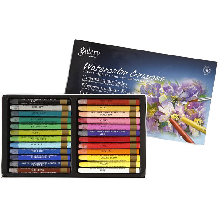 Crayones de acuarela, L. 9,3 cm, surtido de colores, 24 ud/ 1 paquete