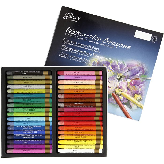 Crayones de acuarela, L. 9,3 cm, surtido de colores, 36 ud/ 1 paquete
