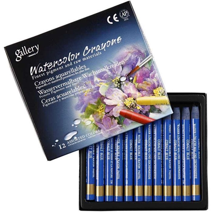Crayones de acuarela, L. 9,3 cm, grosor 8 mm, azul cobalto (338), 12 ud/ 1 paquete
