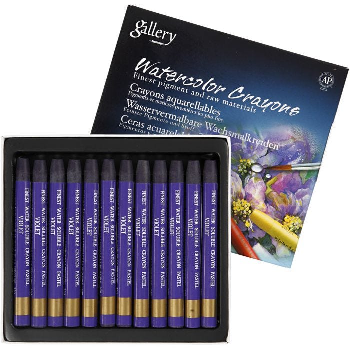 Crayones de acuarela, L. 9,3 cm, grosor 8 mm, violeta (320), 12 ud/ 1 paquete