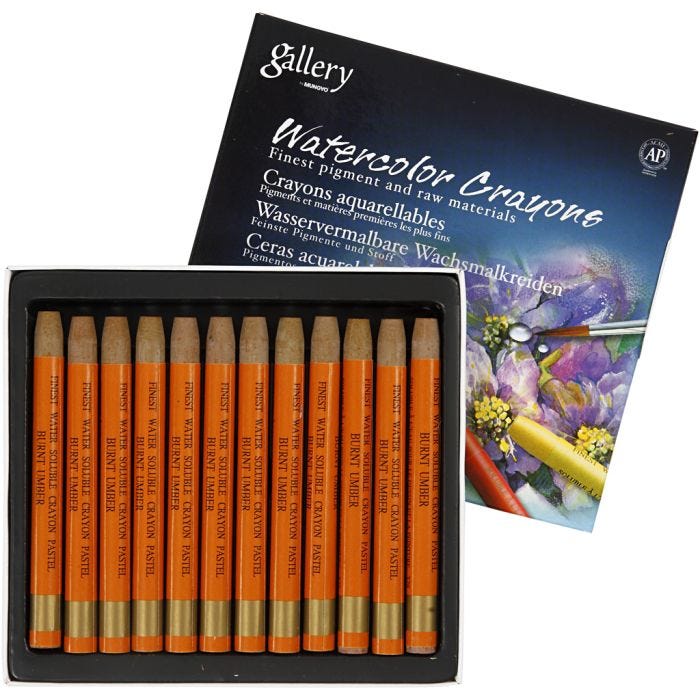 Crayones de acuarela, L. 9,3 cm, naranja, 12 ud/ 1 paquete