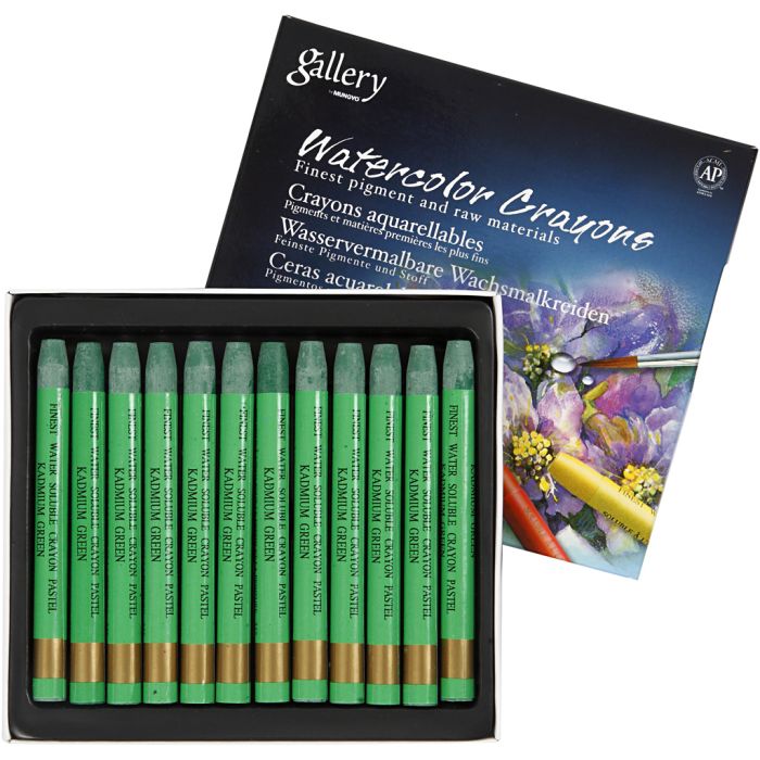 Crayones de acuarela, L. 9,3 cm, grosor 8 mm, verde cadmio (345), 12 ud/ 1 paquete