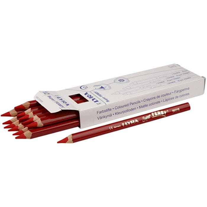 Super Ferby 1 lápices de colores, L. 18 cm, mina 6,25 mm, rojo, 12 ud/ 1 paquete