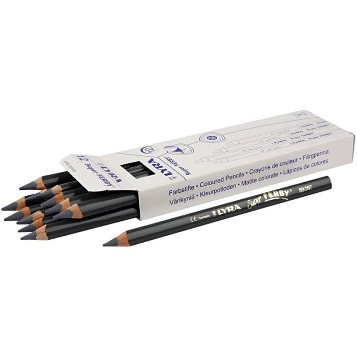 Super Ferby 1 lápices de colores, L. 18 cm, mina 6,25 mm, gris, 12 ud/ 1 paquete