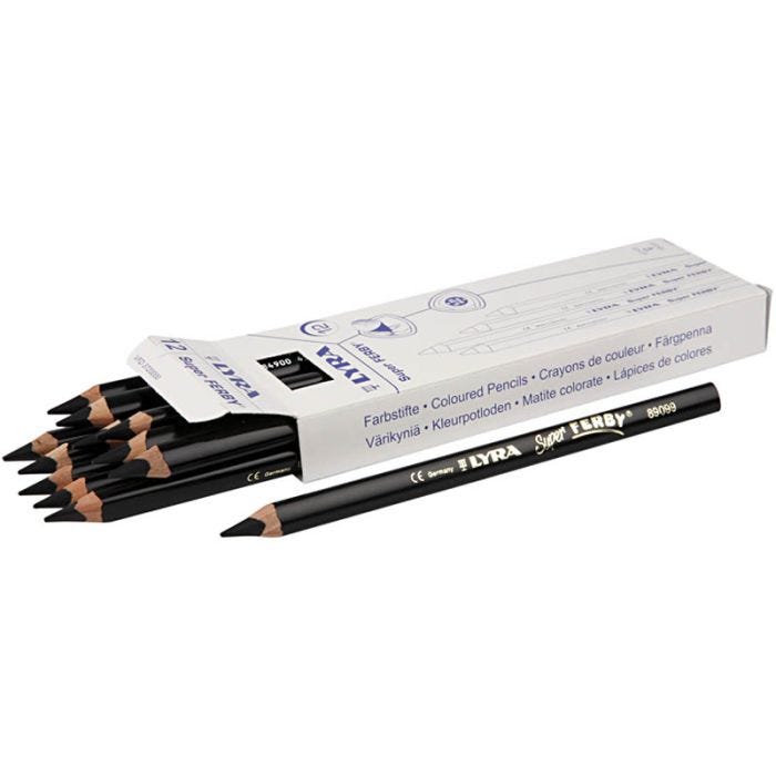Super Ferby 1 lápices de colores, L. 18 cm, mina 6,25 mm, negro, 12 ud/ 1 paquete